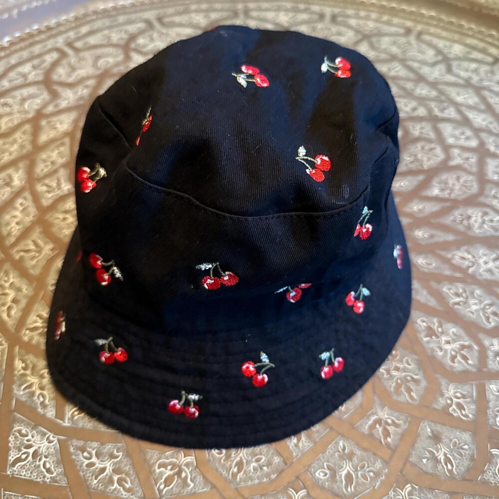 Women's Cherry Bucket Hat on Black